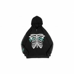 Yoursblack Dark Skeleton Print Hooded Jacket NEWS