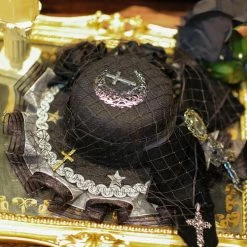 Yoursblack Gothic Moon Cross Top Hat Accessory