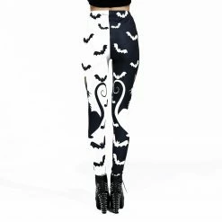 Yoursblack Gothic Halloween Cat And Bats Print Leggings BOTTOMS