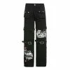 Yoursblack Punk Metal Buckle Printed Jeans