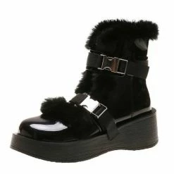 Yoursblack NEWS Dark Fleece Metal Buckle Boots