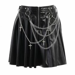 Yoursblack Chain PU Pleated Skirt