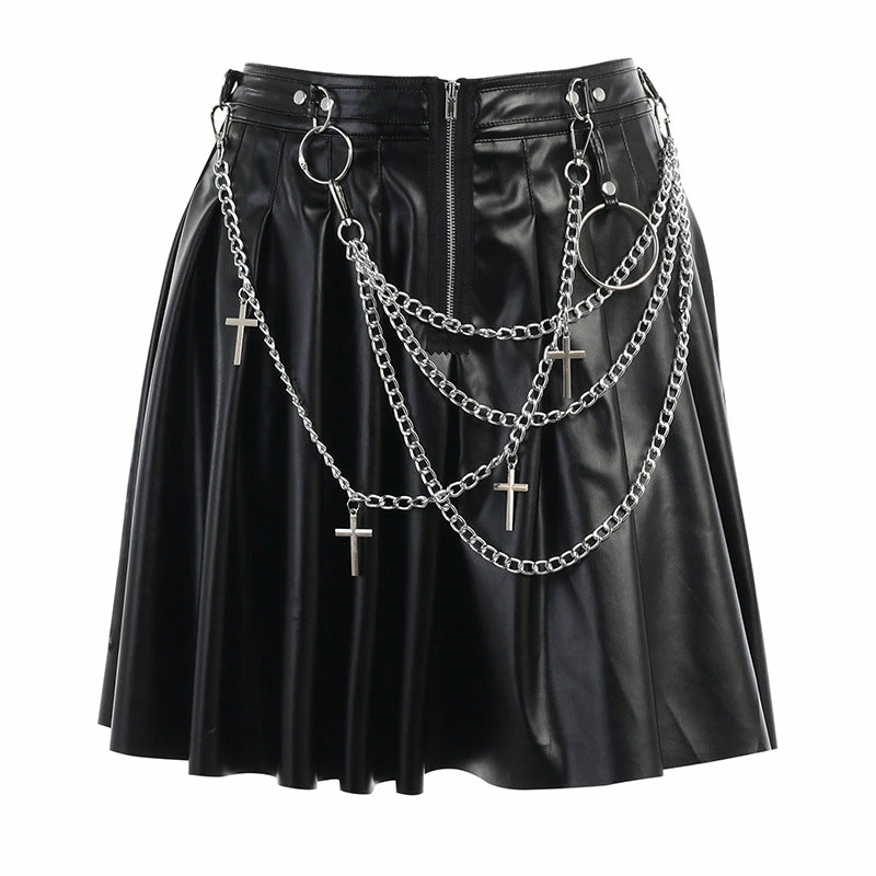 Yoursblack Chain PU Pleated Skirt 1 Yoursblack Chain PU Pleated Skirt