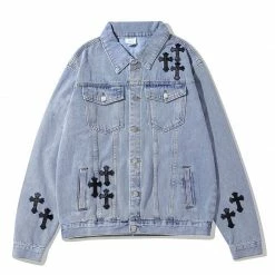 Yoursblack Spring Sale Gothic Cross Embroidered Denim Jacket
