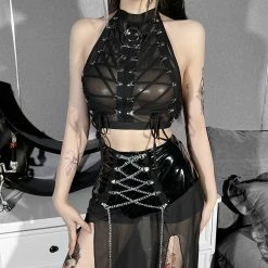 Yoursblack Lace-up Mesh See-Through Halter Top NEWS 7 Yoursblack Lace-up Mesh See-Through Halter Top NEWS