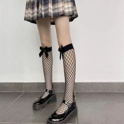 Yoursblack Cute Bow Net Socks