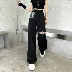 Yoursblack Dark Chain Hollow Design High Waist Pants