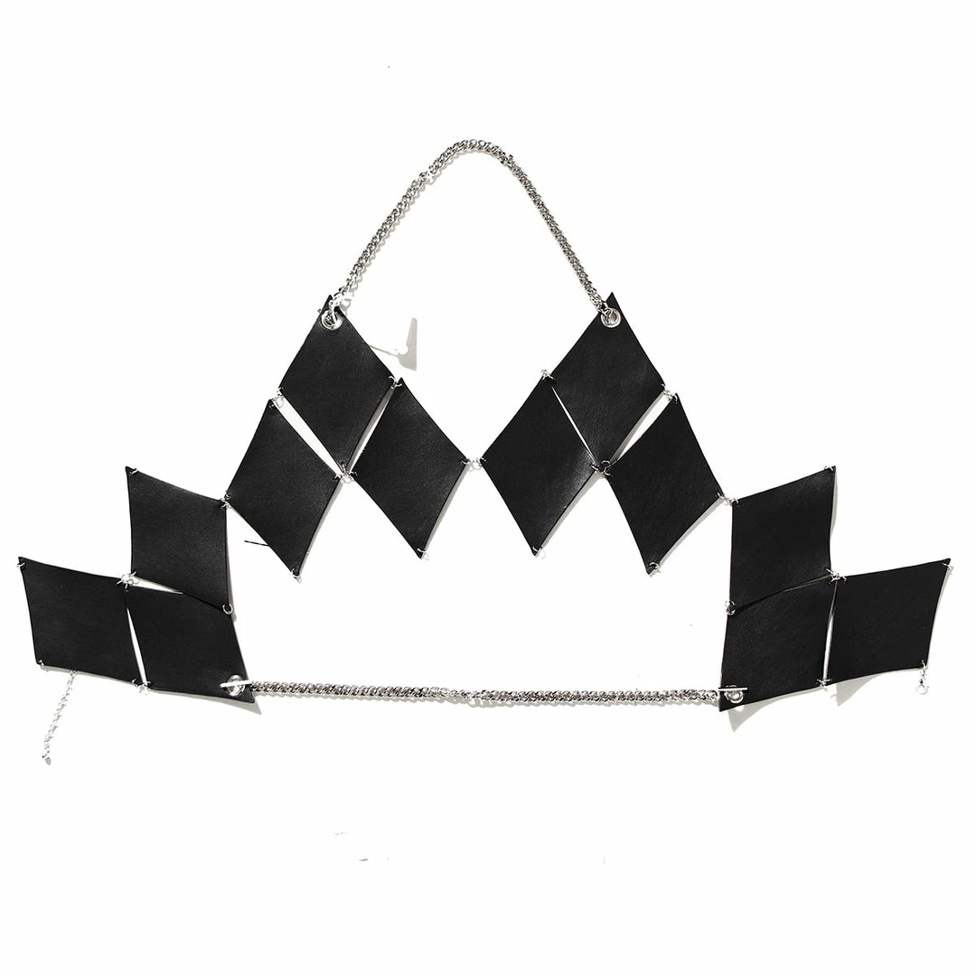 Yoursblack Dark Diamond Leather Metal Chain Off-the-shoulder Shirt 3 Yoursblack Dark Diamond Leather Metal Chain Off-the-shoulder Shirt