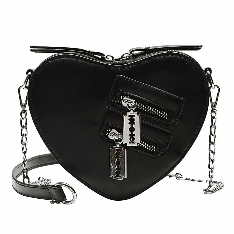 Yoursblack Bags Gothic Heart Shaped Blade Zipper Chain Bag 1 Yoursblack Bags Gothic Heart Shaped Blade Zipper Chain Bag