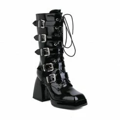 Yoursblack Dark Square Toe Platform High Boots