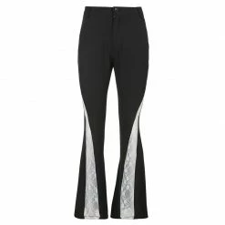 Yoursblack BOTTOMS Gothic White Lace Patchwork Flared Pants