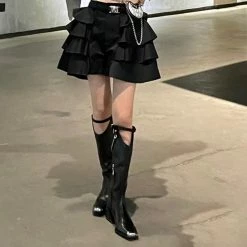 Yoursblack NEWS Metal Chain Square Toe Block Heel High Boots