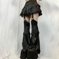 Yoursblack Gothic Leather-Paneled Mesh Skirt With Leg Warmer NEWS