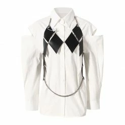 Yoursblack Dark Diamond Leather Metal Chain Off-the-shoulder Shirt