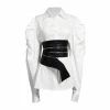 Yoursblack Dark Leather Zip-Up Girdle Puff Sleeves Shirt NEWS