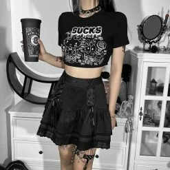 Yoursblack NEWS Dark Cropped Print Top