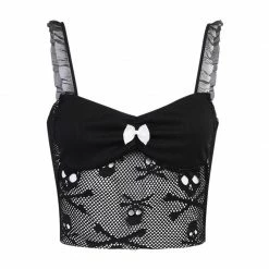 Yoursblack Skull Mesh Lace Belly Top Camisole/Halter Top/Corset