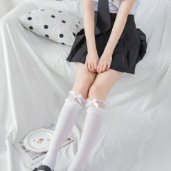 Yoursblack Socks&Stockings Velvet Lace Bow Socks