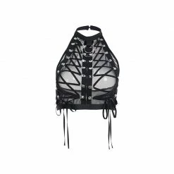 Yoursblack Lace-up Mesh See-Through Halter Top NEWS