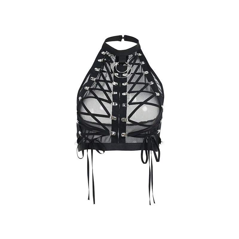 Yoursblack Lace-up Mesh See-Through Halter Top NEWS 1 Yoursblack Lace-up Mesh See-Through Halter Top NEWS
