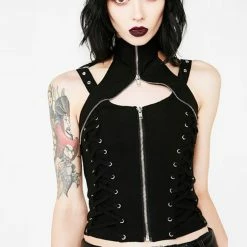 Yoursblack TOPS Goth Lace-Up Sleeveless Tank Top