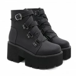 Yoursblack Cross Buckle Platform Boots