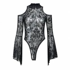 Yoursblack Dark Lace Mesh Flared Sleeve Top