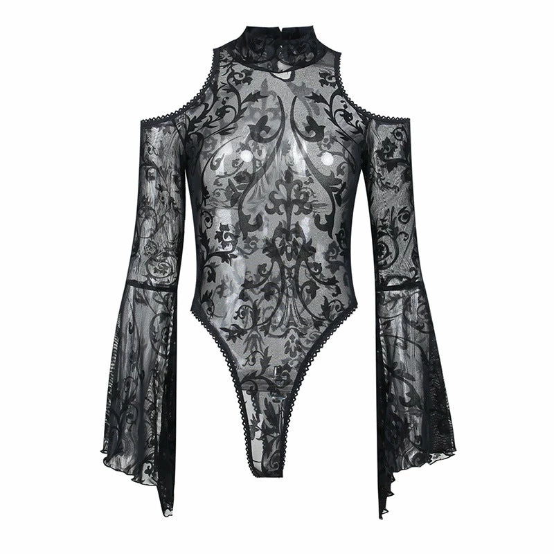 Yoursblack Dark Lace Mesh Flared Sleeve Top 1 Yoursblack Dark Lace Mesh Flared Sleeve Top