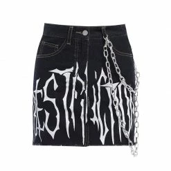 Yoursblack Dark Denim Print Chain Hip Skirt NEWS