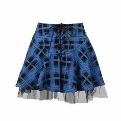 Yoursblack Dark Plaid Mesh Lace-up Skirt NEWS