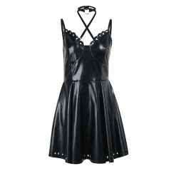 Yoursblack Dark PU Leather Halter Dress NEWS