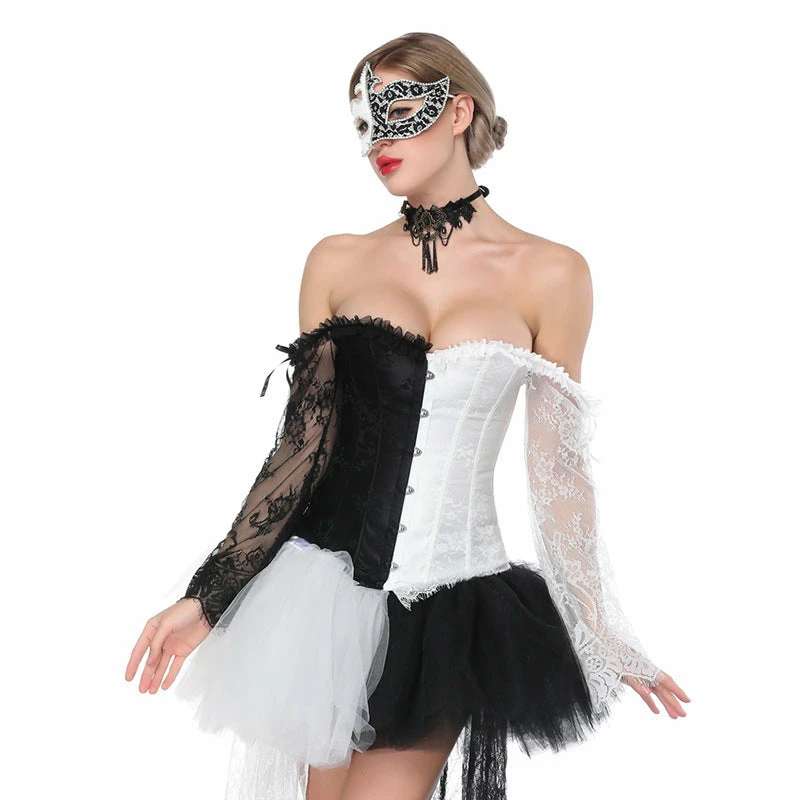 Yoursblack Black And White Stitching Gothic Corset 4 Yoursblack Black And White Stitching Gothic Corset