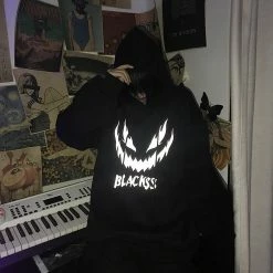 Yoursblack NEWS Hip-Hop Demon Dark Reflective Printed Fleece Hoodie