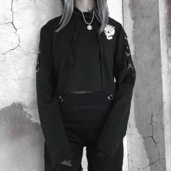 Yoursblack Fishnet Stitched Sleeves Skull Hooded Sweatshirt NEWS