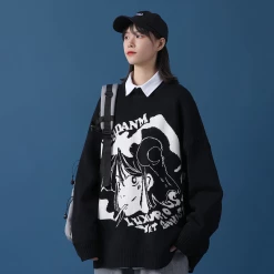 Yoursblack Rebellious Anime Girl Sweater TOPS