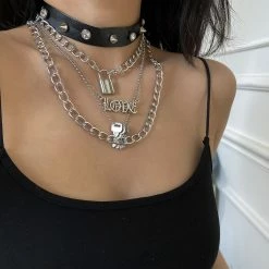 Yoursblack Rivet Lock Keys Choker