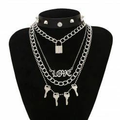 Yoursblack Rivet Lock Keys Choker