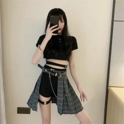Yoursblack Gothic Irregular High Waist Plaid Skirt