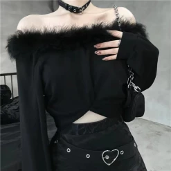 Yoursblack Off-Shoulder Plush Long Sleeve Shirt NEWS
