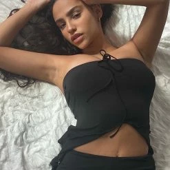 Yoursblack New In May Irregular Halter Sling Crop Tops