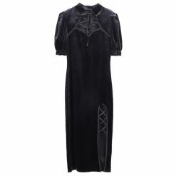 Yoursblack Cheongsam Slit Puff Sleeve Dress