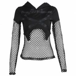 Yoursblack Pentagram Mesh Panel Hooded Sweatshirt