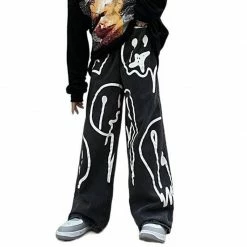 Yoursblack Smile Face Print Jeans