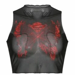 Yoursblack New In Jun Mesh See-Through Butterfly Tank Top