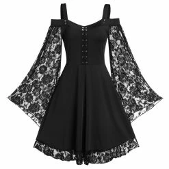 Yoursblack New In Jun Off The Shoulder Lace Sleeve Dress