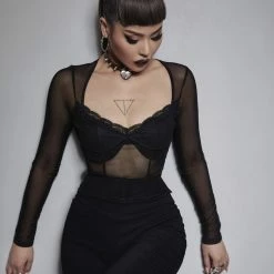 Yoursblack TOPS Mesh Panel Long-Sleeve T-Shirt