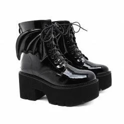 Yoursblack Devil Wing Patent Bukle Boots