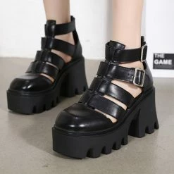 Yoursblack Cutout Platform Roman Sandals