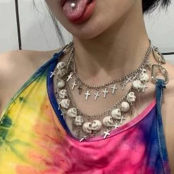 Yoursblack Double Chain Skull Necklace