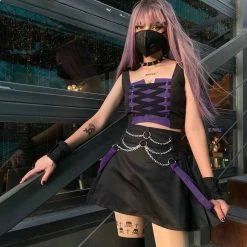 Yoursblack Black Purple Stitching 2 PCS Dress Set New In May